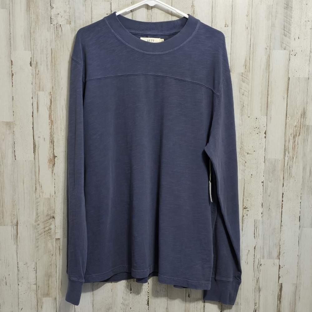 AE77 Premium Collection Blue Long Sleeve Crewneck Football Tee Shirt Large